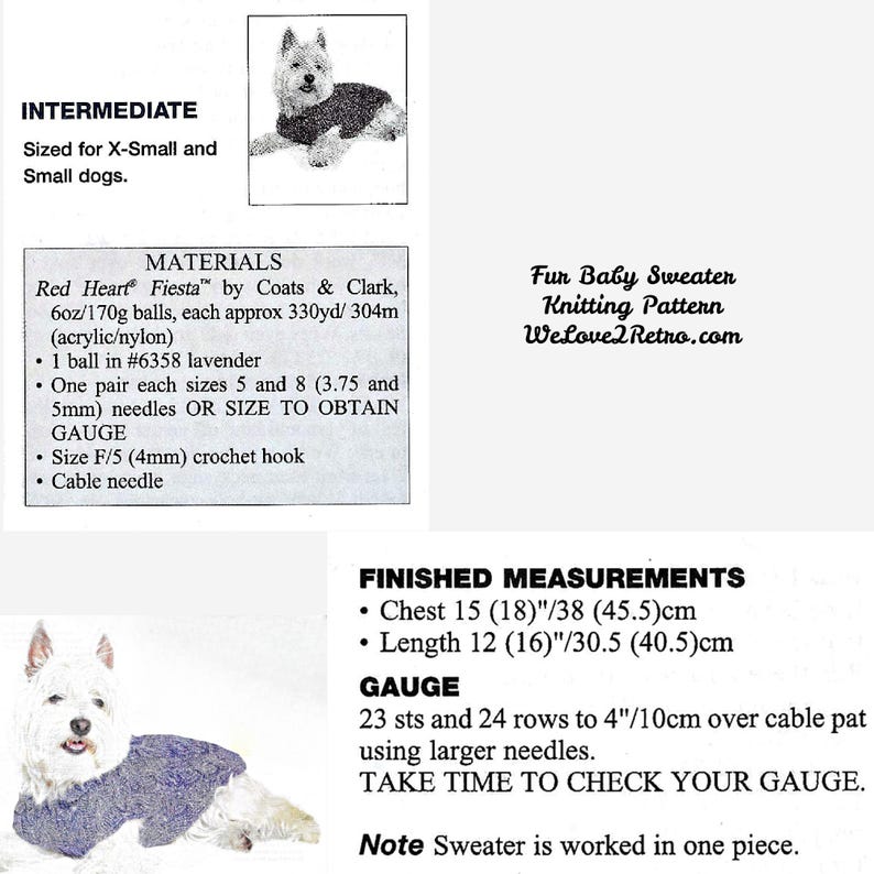 628 Adorable Dog Sweater Knitting Pattern Etsy