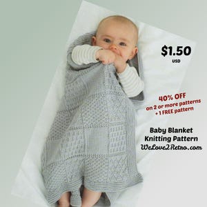 Baby Blanket Knitting Pattern: Easy Knit, Vintage Design (PDF Pattern, 25.5x27.5 inches)