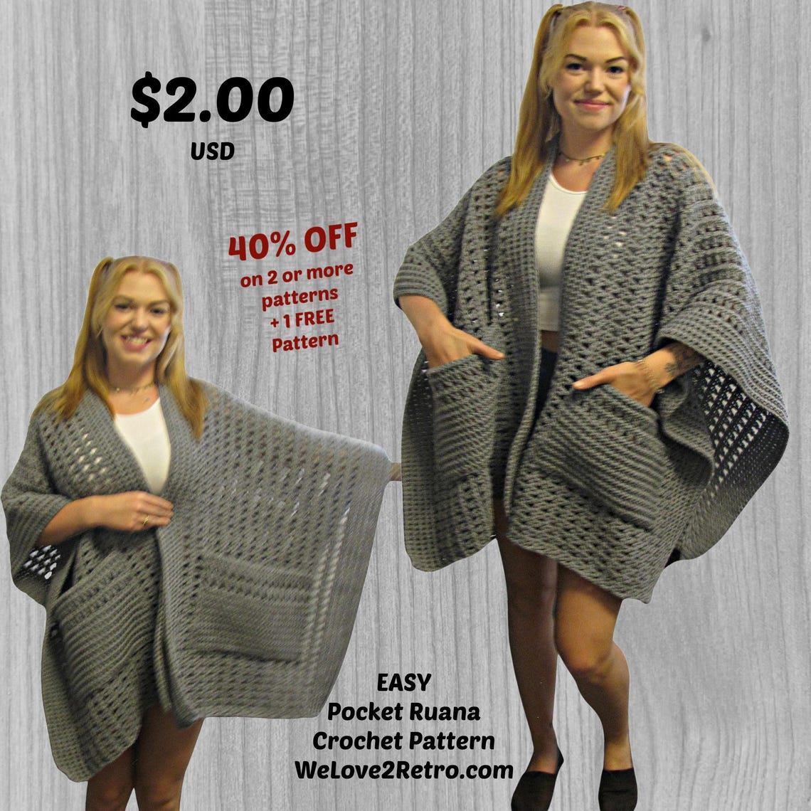 Pocket Ruana Crochet Pattern PDF – Easy Wrap With Pockets, Beginner ...