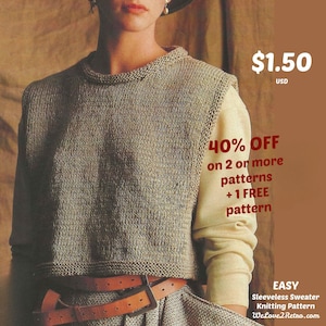 Easy Knit Sweater Vest Pattern: Retro Sleeveless Waistcoat DIY (PDF Pattern) 1244