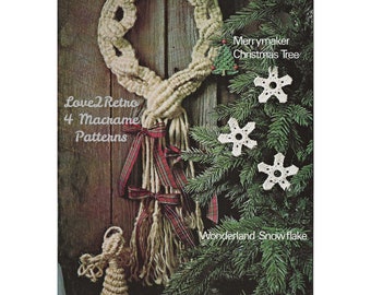 230 - 4 Christmas Ornaments Macrame Patterns, Vintage Christmas Macrame Patterns, Retro Christmas Macrame Patterns.