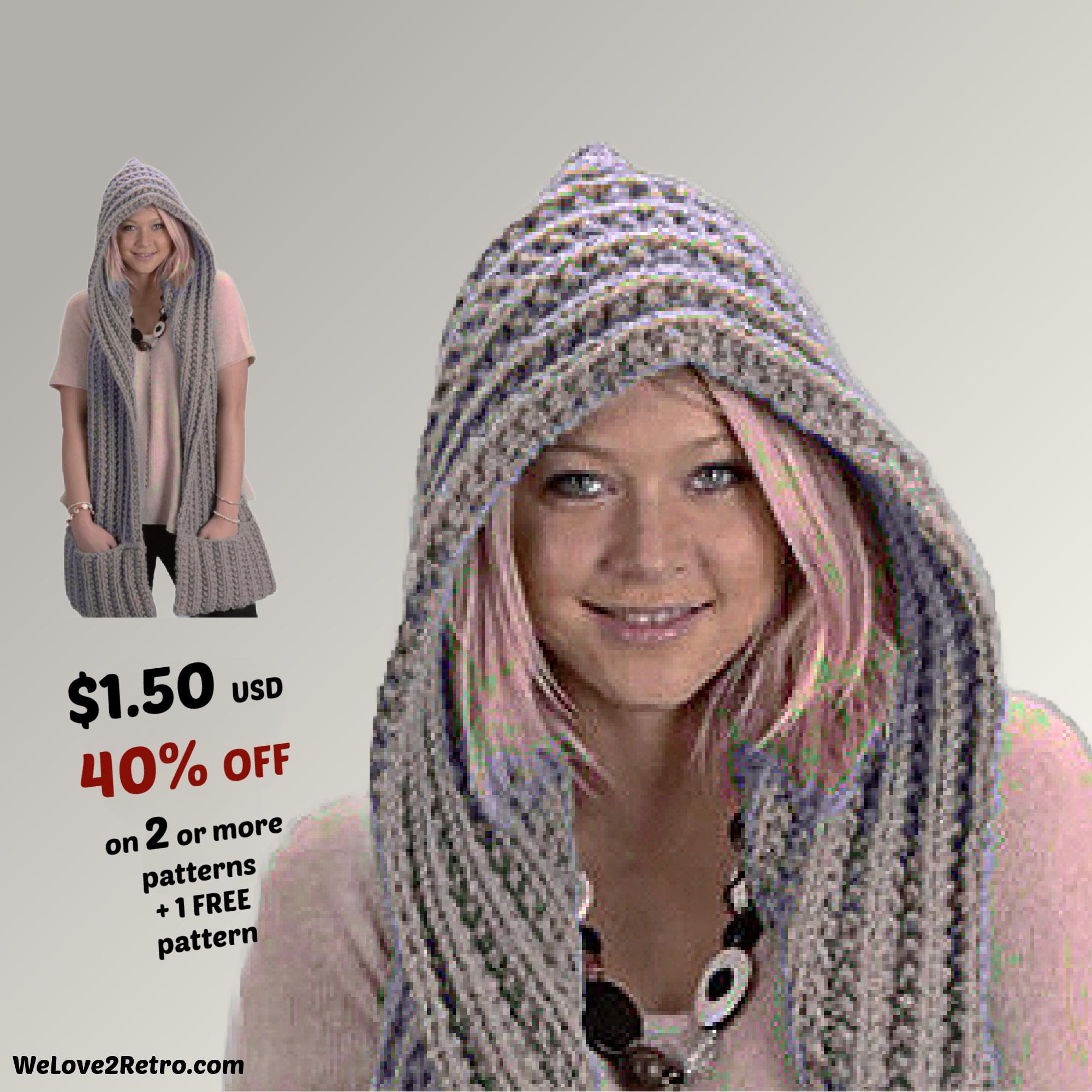 Easy Knit Hooded Scarf Pattern PDF – Chunky Wrap With