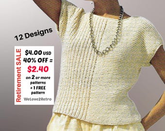 RETIREMENT-SALE***  12 Easy Knit Summer Sweater Pattern – Boho Cotton Knit Tank, Knitting Top