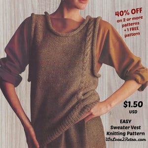 1245 EASY Long Sweater Vest Knitting Pattern PDF, Sleeveless Sweater Knitting Pattern, Knit Slipover Vest, Vest Knitting Pattern.