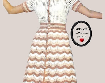 LIQUIDACIÓN POR DESCENSO* Patrón de vestido bohemio de ganchillo • Vestido de verano vintage • PDF retro para mujer