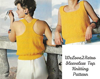 347 Woman’s Sleeveless Top KNITTING PATTERN, Retro Summer Top Knitting Pattern, Cotton Top Knitting Pattern, Fashion Knitting Pattern.
