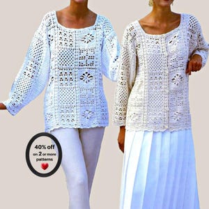 RETIREMENT-SALE*  Boho Top Crochet Pattern • Granny Square Look Tunic • Summer Festival Women Vintage PDF