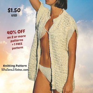Knit Beach Cover-Up Pattern PDF  Boho Shrug, Bikini Wrap, Vintage Sleeveless Vest, Summer Top, DIY Knit Layering Piece for Beginners - 950
