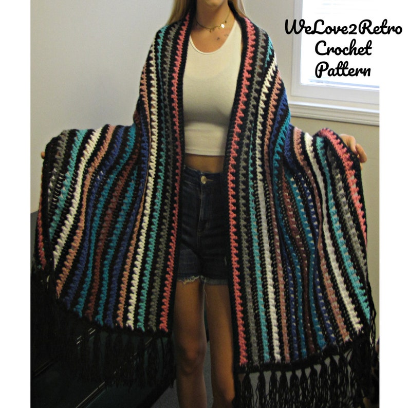 Crochet Shawl Pattern PDF – Scrap Yarn Boho Wrap, Fringe - Etsy Canada