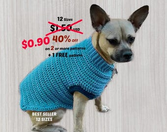 かぎ針編みの犬用セーターのパターン、ペットの服、小型犬用の犬用服