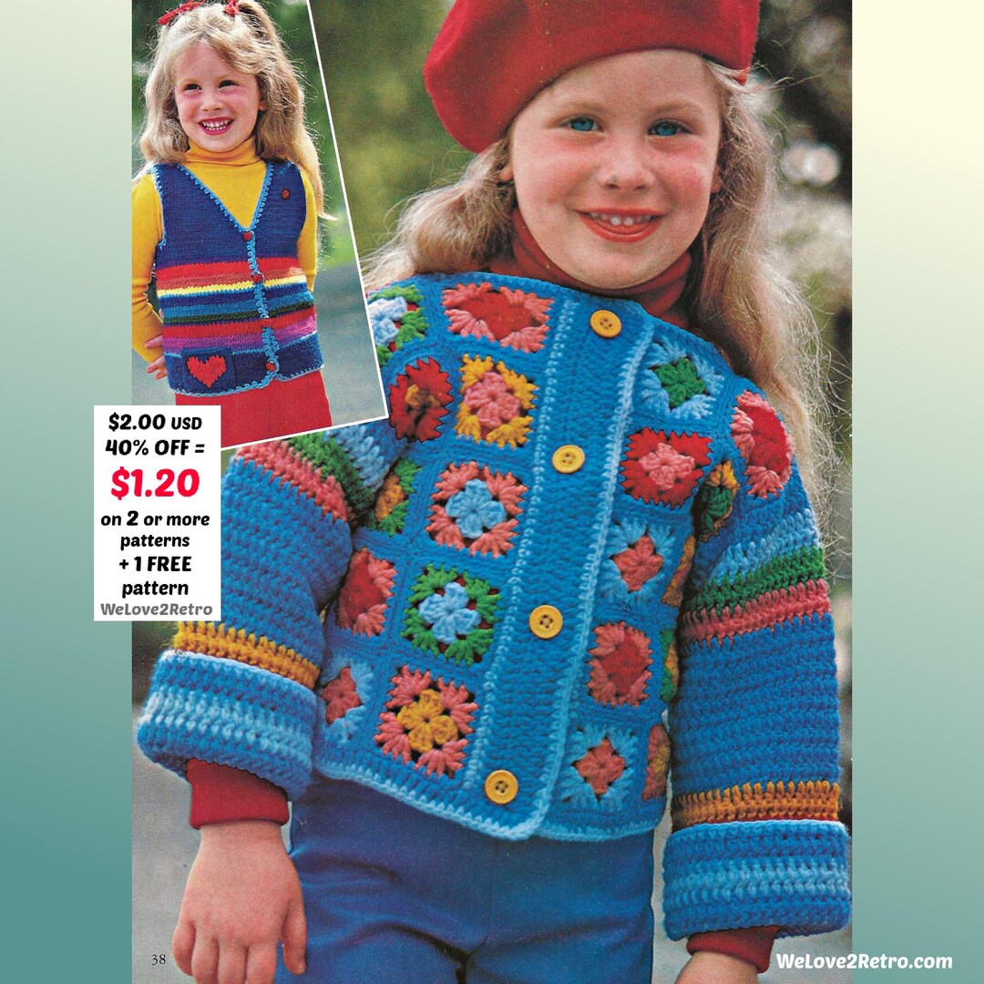 Granny Square Kids Jacket Pattern • Crochet Vest Cardigan Coat (PDF) - Etsy