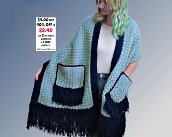 RETIREMENT-SALE***  Crochet Pocket Shawl Pattern PDF – Easy Boho Wrap with Pockets, Beginner-Friendly