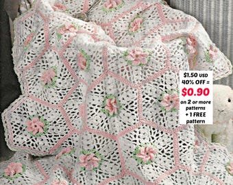 REBAJAS POR JUBILACIÓN*** Patrón de manta de bebé de crochet con encaje vintage - Tutorial en PDF para principiantes de mantas afganas tradicionales