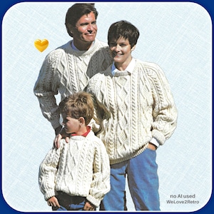 RÄUMUNGSVERKAUF* Strickmuster für einen Aran-Zopfpullover – Klassischer irischer Fischerpullover im Vintage-Stil (Retro) (PDF)