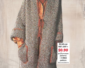WYPRZEDAŻ EMERYTALNA*** Wzór na kardigan w stylu boho – gruba dzianinowa kurtka, płaszcz damski typu coatigan, łatwy do robienia na drutach dla początkujących
