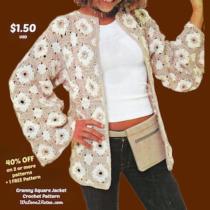504 Granny Square Crochet Cardigan Pattern – Boho Jacket PDF for Beginners, Easy Handmade Sweater Design, easy crochet pattern.