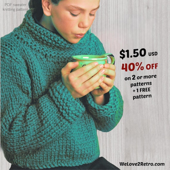 Chunky Knit Sweater Pattern PDF – Easy Vintage Jumper, Cozy