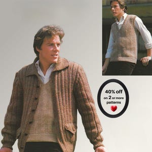 RETIREMENT-SALE*  Men’s Vintage Knit Cardigan Pattern – Boho Waistcoat • Slipover Jacket Knitting PDF