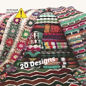 VENTE DE RETRAITE* Modèles de couvertures au crochet avec des restes de laine • 20 couvertures douillettes pour utiliser vos restes de laine - Plaids faciles (Ensemble PDF)