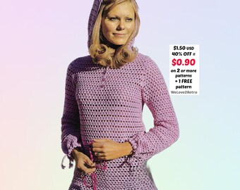 Crochet Hoodie Pattern PDF – Boho Pullover, Vintage Jumper for Women