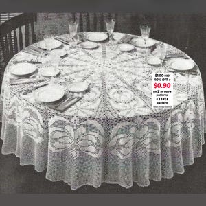 RETIREMENT-SALE***  Vintage Crochet Tablecloth Pattern - Round Doily Lace Boho Table Decor Easy