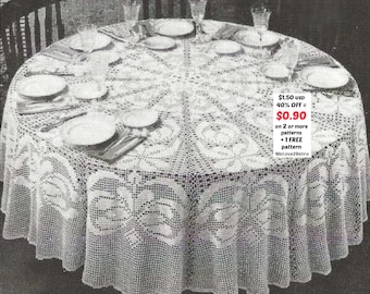 Vintage Crochet Tablecloth Pattern - Round Doily Lace Table Decor