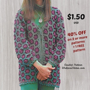 Granny Square Crochet Cardigan Pattern PDF – Easy Boho Jacket & Chunky Festival Sweater, Handmade Patchwork Top for All Skill Levels - 534