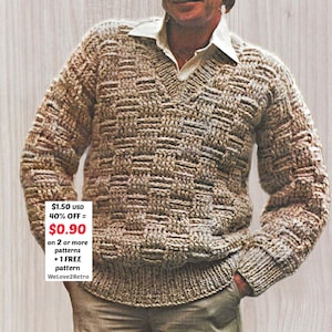 RETIREMENT-SALE***  Men's Pullover Crochet  Pattern PDF – Textured Pullover Jumper, Easy Vintage Sweater