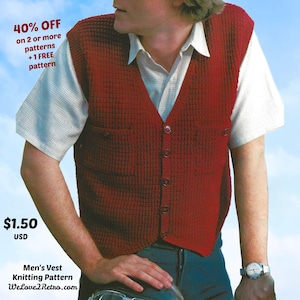 1195 Men’s Vest Knitting Pattern – DIY Knit Men’s Sweater, Cozy Vintage Sweater Pattern for Him, Men’s Vest Tutorial, Men Gift Idea