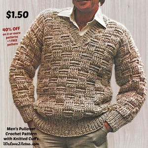 878 Men’s Crochet Sweater Pattern – Pullover Jumper PDF, Unisex Crochet Sweater, Easy Pattern for Him, men’s crochet jumper, Gift for Men