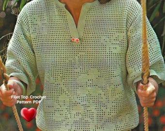 RETIREMENT-SALE*  Boho Crochet Sweater Pattern - Vintage Cotton Pullover Women Jumper Top PDF