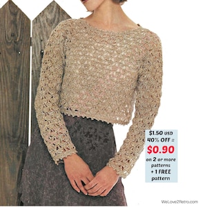 RETIREMENT-SALE***  Crochet Lace Sweater Pattern  – Boho Openwork Pullover, Easy Vintage Summer Top PDF