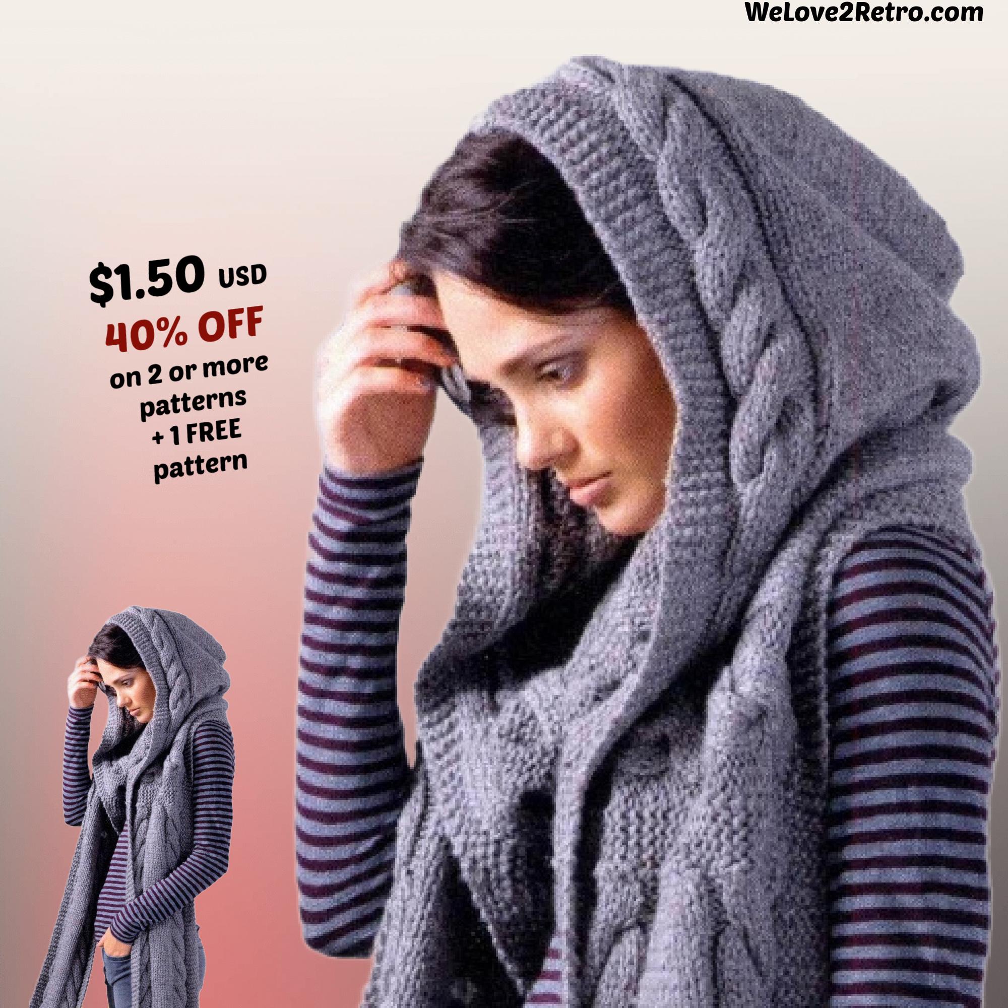 Knit Hooded Scarf Pattern PDF – Easy Cable Scarf With Hood