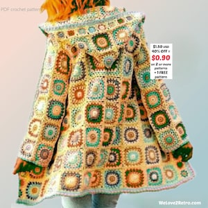 SET-SALE ** Gehäkeltes Kapuzen-Mantel Muster – Leichte Boho-Jacke, Vintage Hoodie-Cardigan