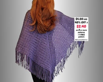 RETIREMENT-SALE***  Boho Crochet Shawl - Easy Triangle Lacy Vintage Wrap, Festival Scarf Pattern