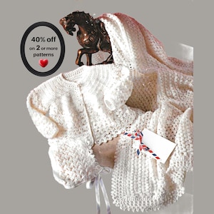RETIREMENT-SALE*  Crochet Baby Set Pattern • Shawl Jacket Hat • Vintage Newborn Gift PDF*