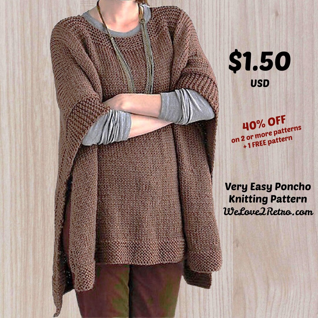 825 Poncho Knit PDF, Easy Knit Poncho, DIY Poncho Pattern, Knit Poncho