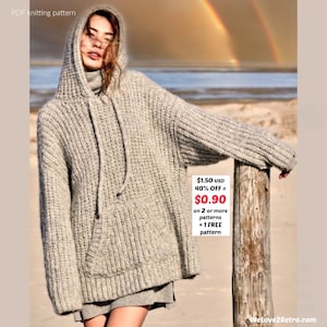 REBAJAS POR JUBILACIÓN*** Patrón de tejido de jersey grueso con capucha en PDF: Suéter vintage fácil, túnica de invierno