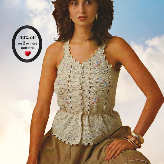RETIRING-SOON*  Crochet Tank Top Pattern Vintage Lace Boho Summer Festival Beachwear Women's