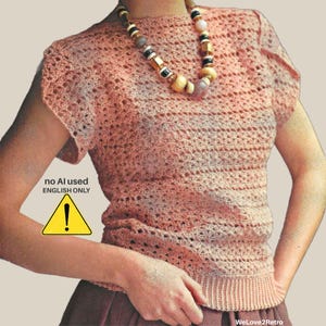 ABVERKAUF* Boho-Häkelmuster für einen Sommerpullover aus Baumwolle, leicht, Vintage-Stil, Damen-PDF