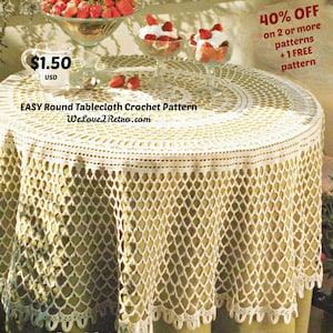 Vintage Crochet Tablecloth Pattern: Easy Lacy Doily Design (PDF Pattern, 70&quot; Diameter)