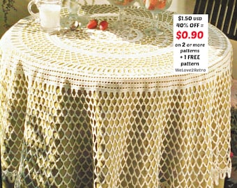 Crochet tablecloth pattern, vintage lace circular handmade doily topper
