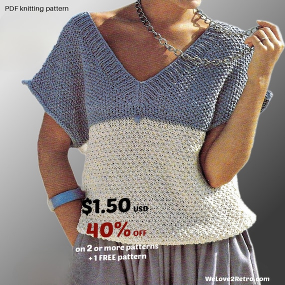 Vintage Knit Sweater Pattern PDF – Easy Summer Jumper, Lightweight