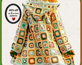 RETIRING-SOON*   Granny Square Jacket Pattern PDF • Boho Patchwork Coat • Vintage Crochet Design