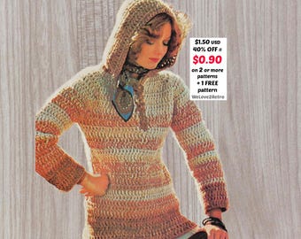 RETIREMENT-SALE***  Crochet Hoodie Pattern PDF – Easy Boho Pullover Sweater Women, Vintage Jumper Tutorial