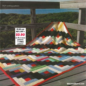 RETIREMENT-SALE***  Easy Knit Blanket - Log Cabin Knitting Pattern, Beginner Patchwork Afghan Stash Buster