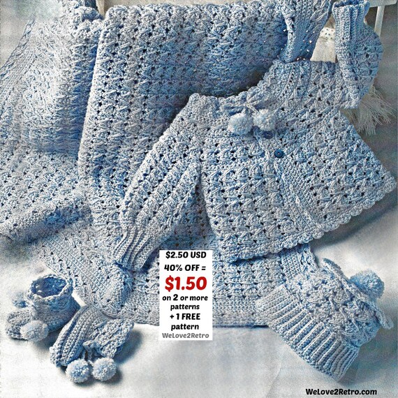 RETIREMENT-SALE***  Crochet Baby Pattern PDF – Blanket, Jacket, Booties & Hat,  Easy Newborn Clothing
