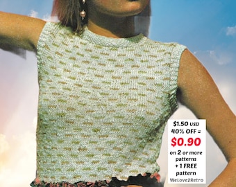 Crop Top Knitting Pattern PDF • Summer Knit Tank • Lightweight Boho Sleeveless Top