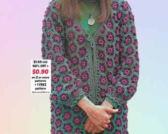 SETZEN-VERKAUF - Grandma Square Cardigan Häkelanleitung PDF – Easy Boho Patchwork Jacke, Mantel