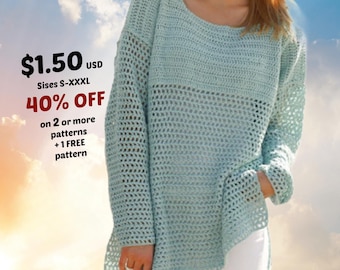 Easy Crochet Summer Top Pattern PDF – Cotton Sun Shirt, Boho Beachwear & Vintage Swimsuit Cover, Plus-Size Crochet for Women 791